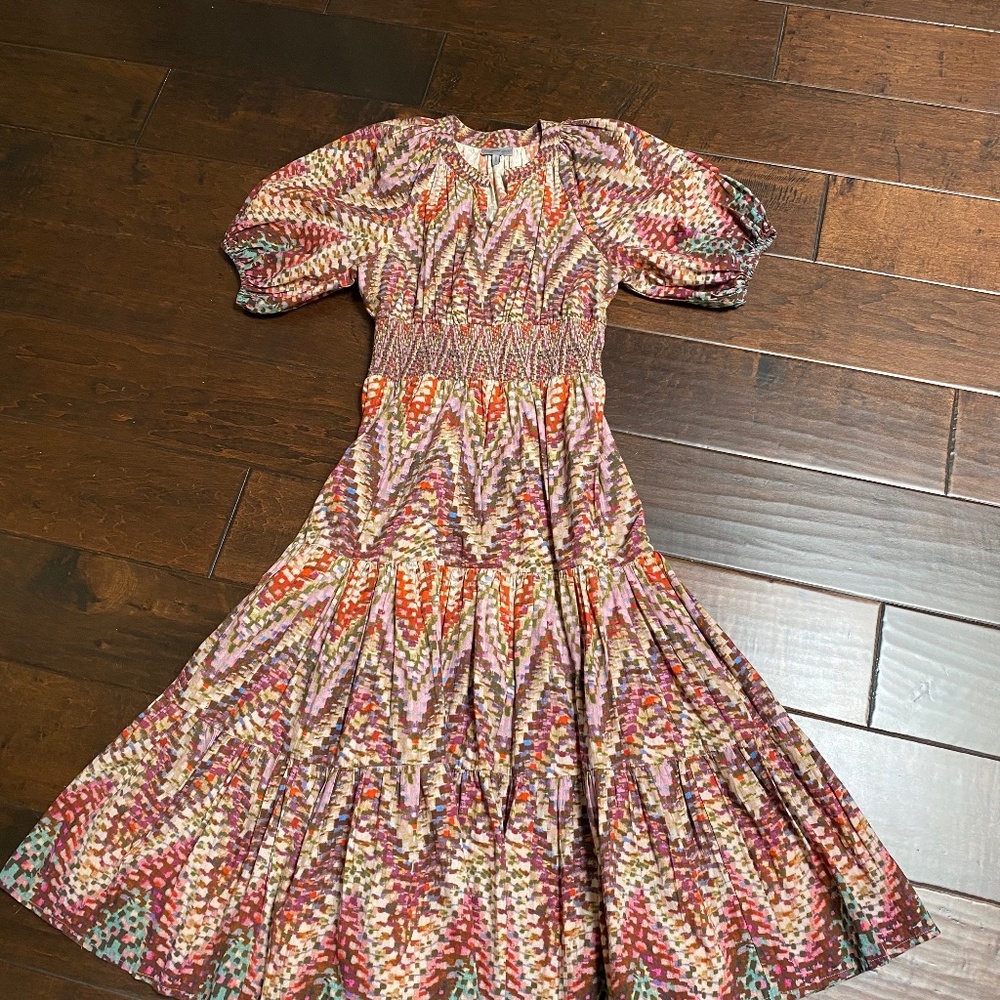 Anthropologie Geometric Puff Sleeve Midi Dress